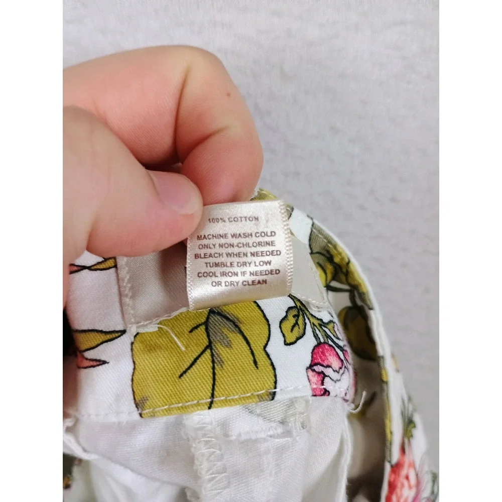 Tropical Floral Loft Outlet Womens Size 8 White Pink‎ Green Cotton Chino Shorts